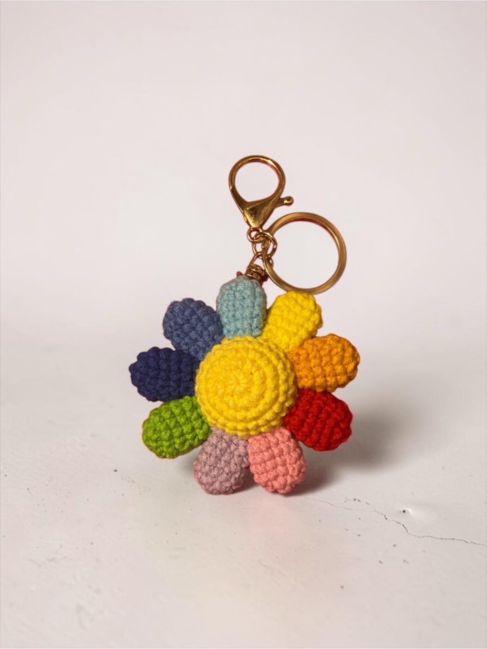 Cute Rainbow Crochet Flower Keychain - Handmade - Picture 2 of 2